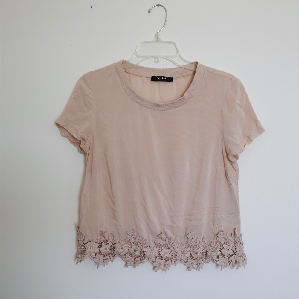 Vila dusty rose top with lace